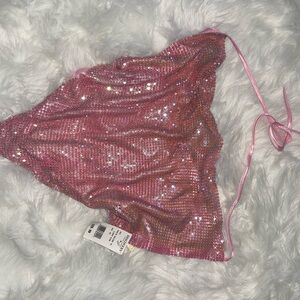 Pink Sequin Bikini Top